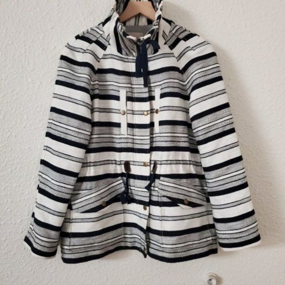 LOFT Breton Stripe Anorak Coat Navy & White Nautical Women's Size Medium - Picture 4 of 9